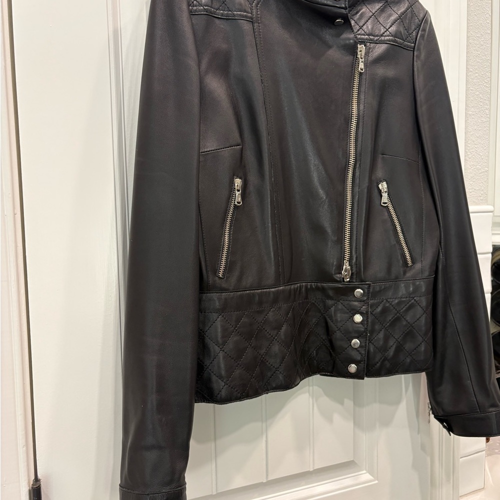 Donald J. Pliner Black Quilted Leather Moto Jacket - Picture 3 of 8